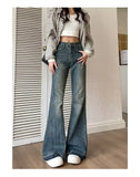 Hong Kong Style Fringe Loose-fit Bootcut Jeans Women's High-waisted Vintage Slimming American Style Bell-bottom Pants