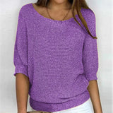 Pbong  Autumn Spring Solid Casual Knitwear Pullover Loose Tops Women O-Neck 3/4 Long Sleeve Knitwear Sweaters
