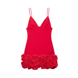 Fashiona 3D Red Flower Short Dress V-neck Zipper Sexy Holiday Party Dress For Summer New Tight Vestidos Woman Clothing