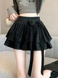 Sweet Bow Cake Skirts Women Vintage Slim High Waist Sexy Mini A Line Skirt Korean Preppy Style Fall Winter Dance Skirt New