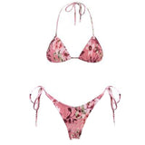 Sexy Micro Bikini Side Tie Thong Two-Piece Swimwear Halter Swimming Suit For Women Floral Print Biquini Ladies Bathing Suit