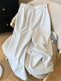 Casual Elegant Wide Leg Pant Women Vintage High Waist Loose Korean Trousers Fall Winter Pockets Solid Simple Retro Pants