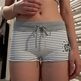 Pbong  Euramerican Casual Soft All Match Shorts Y2k Constrast Color Striped Summer Punk Hot Pant Harajuku High Street Lazy Punk Trouser