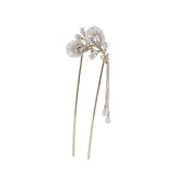 New Chinese Style Green Zircon Flower Hair Stick For Women Vintage Imitation Pearl Tassel Hair Stick Hair Accessories