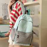 Cute Patchwork Student Book Backpack Ladies Lace Bow Decor Multi Pocket Daily Travel Shoulder Bag Women Fashion Back Packs