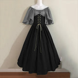 Pbong  Halloween Costumes for Women Medieval Retro Contrasting Color Slim Swing Dress One-word Shoulder Dress Love Live Cosplay