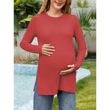 Pbong  Spring and Autumn New Pregnant Round Neck Solid Color Loose Comfortable Cotton Long Sleeve T-shirt Soft Breastfeeding Top