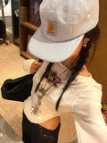 Y2k Printed Off Shoulder T-shirt Sweet Transparent White Long Sleeve T-Shirts Korean Fashion Casual Loose Tops Slim Up