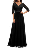 Pbong  New 6-Color 5-Size Lace Splicing Long Waist-Cinching Elegant Dress Floor-Length V-Neck Polyester Fiber Evening Gown Dress