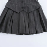 New Women Wide Pleateds Short Dresses Stripe V-Neck Sleeveless Vest Mini Dresses Ladies Fashion Office Dresses Clothes