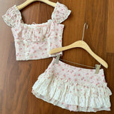 Pbong  Summer Sweet Print Slim Lace 2 Piece Set Women Fashion Off Shoulder Short Sleeve Dress Female Elegant Skinny A Line Dresses New
