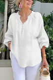 Pbong  Long Sleeve V Neck Button Blouses And Tops Daily Elegant Top Female Fashion Cotton Linen Solid Loose Shirts Women Summer Casual