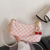 Pbong  Sweet Cherry & Pink Monogram Shoulder Bag Trendy Mini Underarm Purse for Women, Perfect for Casual Dating & Daily Stylish Outfit