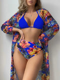 Halter Triangle Bikini Women Swimsuit With Kimono High Waist Swimwear Female Bathers BathingSwimming Swim Suit Beachwear