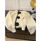 Retro Round Neck Black Sweater Women Clothing Autumn/Winter Korean Style Sweet Commuter Slim Short Knitted Cardigan Women Tops