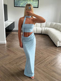 Strapless Cut Out Long Dress For Women Ruched Sleeveless Ribbon Dress Fashion Slim Streetwear Party Dress Female Sexy