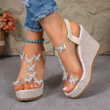 Pbong  Fashion Comfortable Best Women's Sandals Rhinestone Butterfly Open Toe Wedge Heel Summer Beach Casual Party Shoes for Ladies