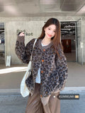 High End Vintage Leopard Autumn Winter Casual Carts Y2k American Punk Office Lady Women Cardigan Warm Harajuku Clothing