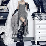 Women's Gothic Hole Sleeveless Irregular Mini Dress Backless Vintage Punk Bodycon Party Dress for Festival Halloween