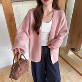 Open Front Knit Cardigan for Women Comfy Balloon Sleeve Open-front Sweater Coat Female Duster Cardi Casual Autumn Winter Outfit
