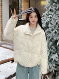 Dot Sweet Warm Parkas Women Long Sleeve Retro Winter Thick Cute Cotton Coat Casual Stand Collar Pockets Korean New Jacket