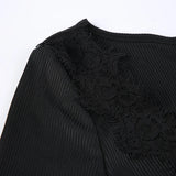 Black Slim Lace Spliced Knit Long Dress