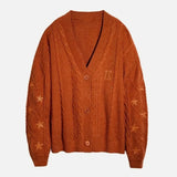 Glittery TS Cardigan Women Orange Chunky Knit Sweater with Star Embroidery Gold Thread Showgirl Cardigan Fans-make Tay Cardi