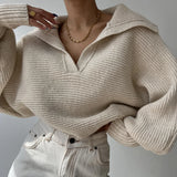 Pbong  New Women's Faion Knitted Sweater Lapel Pullover Blouse Svel Autumn Season Other Material 00% Ladies Knitwear