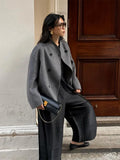 Women's Woolen Coats Loose Casual Retro Double Breasted Stand Collar Short Jacket Office Lady Outerwear Autumn Winter
