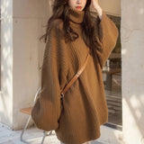 Oversized Turtleneck Sweater Women Loose Plain Rolled Neck Jumper Knit Pullovers Loose Soft Knitwear Autumn Winter Outfit