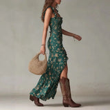 Pbong  Sexy Spaghetti Strap Long Dresses For Women Summer Fashion Sleeveless Square Collar Floral Print Party Dress Elegant