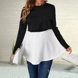Pbong  Pregnant Women's Fashionable Solid Color Round Neck Splicing Long Sleeved T-shirt Soft Comfortable Pregnant Breastfeeding Top
