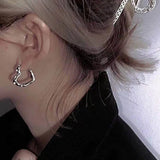 Y2K Korean Fashion Vintage Silver Color Heart Hoop Earrings For Women Egirl Trendy Grunge Aesthetic Jewelry Accessories