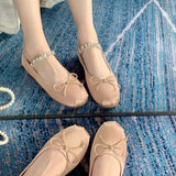 Pbong  Rhinestones Mary Janes Shoes for Women Ballet Flats Shiny Elegant Designer Shoes Ladies Satin Slip on Loafers Shoes New in