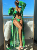 3 Pieces Triangle String Bikini Swimsuit Women & Kimono Swimwear Female Sexy Bathers Bathing Swimming Swim Suit Beachwear
