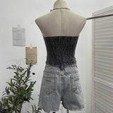 Pbong  Vintage Denim Strapless Vest 2025 Women's Clothing Y2k Tunic Crop Tank Top Backless Fashion Zipper Tank