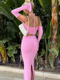 Sexy Knitted Sling Bikini Long Skirts Woman's Set Casual Slim Solid Lace Up Tube Tops Slit Skirt Sets Female Summer Beach Party