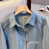 Women's Denim Shirt 2025 Spring Summer Loose Comfortable Ladies Cowboy Tops Blue Retro Be All-match Lady Elegant Blouse