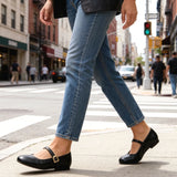 Pbong  Designer Brand Black Ballet Flats Women Fashion Metal Belt Buckle Mary Jane Shoes Elegant Light Shallow Casual Shoes