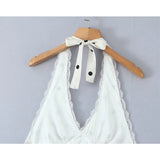 Pbong  Lace Spliced Polka Dot Halter Dress Women Elegant A-line Mini Sexy Backless Dresses Summer Robe