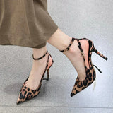 Pbong  New Summer Pointed Toe High Heel Sandals Leopard Print Fashion Party Dress Shoes for Women Ladies Singbacks