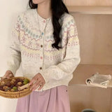 Cute Cartoon Cardigan Sweater for Women Long Sleeve Crew Neck Button Up Knitted Jacket Knitwear Teen-girl Fall Winter Outfit