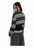 Deeptown Vintage Striped Knitted Cardigan Women Harajuku Y2k Crop Tops American Retro Gothic Streetwear Cardigan Aesthetics