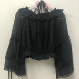 2000s Harajuku Vintage Sweet Long Sleeve T Shirt Y2k Lolita Kawaii Dark Gothic Blouse Japan Style Pure Color Lace Up Women Shirt