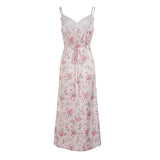 Pbong  Holiday Fashion Floral Printed Lace Patchwork Strap Dress Women's Elegant Slimming A-Line Woven Outfits Summer Long Sundress New