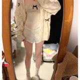 Coquette Cardigan Sweater Woman Kawaii Bow Hollow Out Knitted Tops Korean Fashion Sweet Preppy Cute Aesthetic Solid