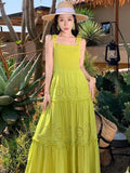 Summer Beach Backless Hollow Out Bandage Slip Dress Women Long Dress Elegant Sexy Club Evening Party Dresses Woman Green Robe