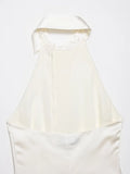 New French Elegant Halter Soft Satin Shirts Y2k Sexy Backless Simple Summer Women Camisole Harajuku Single Breasted Clothes