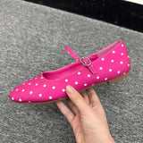 Pbong  Square Toe Polka Dot Flats Shoes for Women Elegant Spring Autumn Ballet Flats Casual Streetwear Satin Buckle Strap Black Loafers