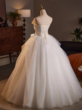 Pbong  Elegant White Wedding Dress with Strapless Ball Gown Skirt for Women Korean Style Polyester Fiber Long Evening Gown